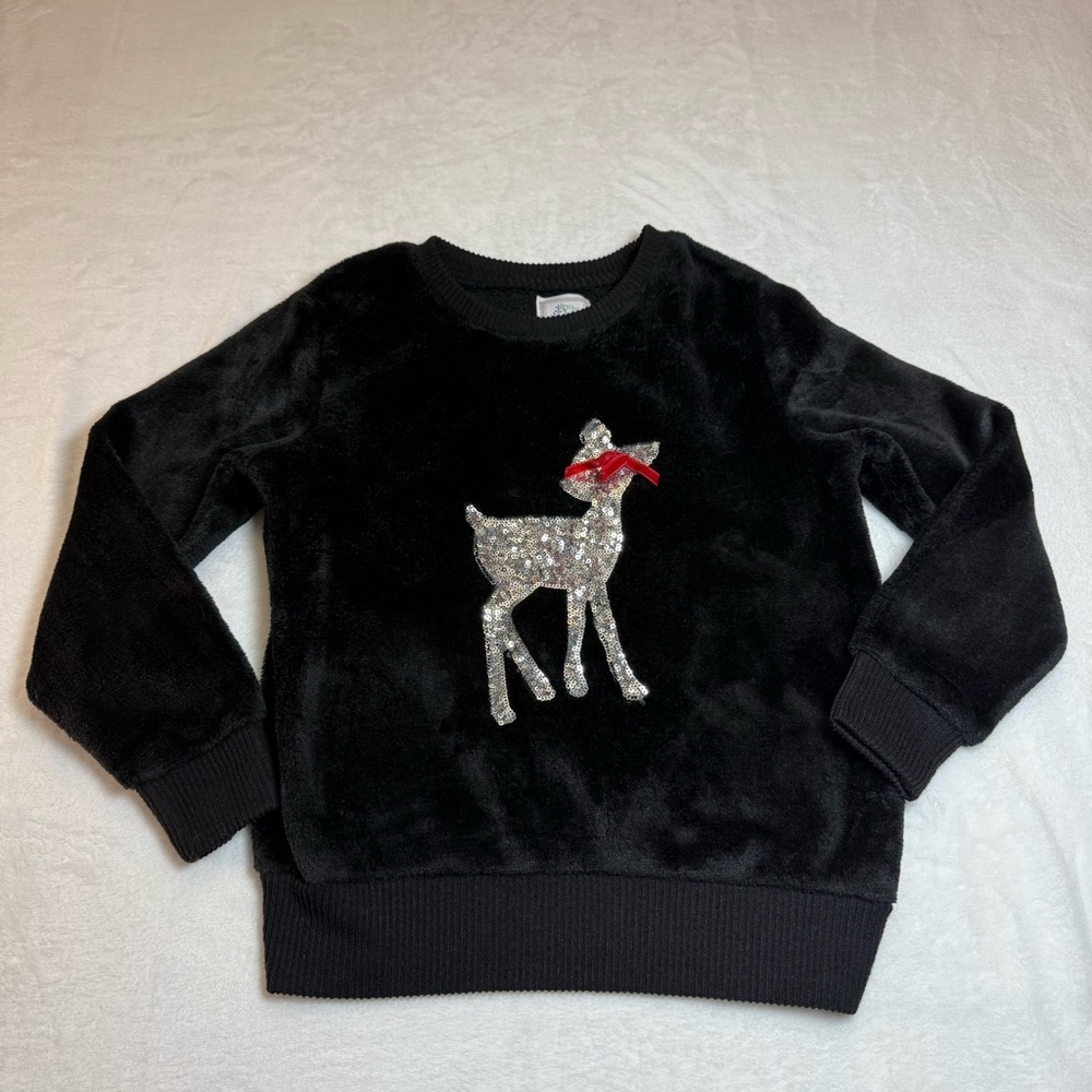 Black Kids Soft Sweater with Silver Reindeer Design Size S(7/8)